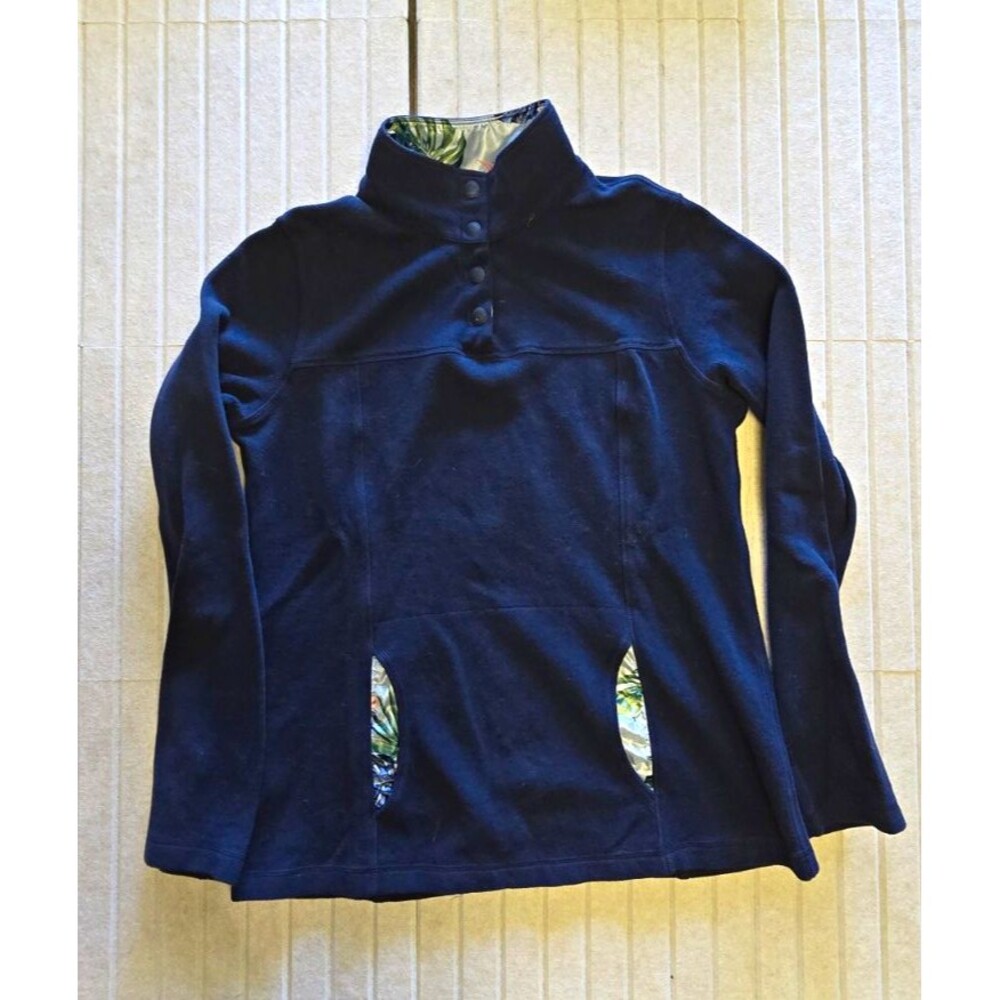 Men’s Blue Cotton Knit Collared Long Sleeve Pullover Sweater Size S Button